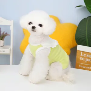 Gilet respirant en coton pour animaux avec col en dentelle vert citron pour chiens