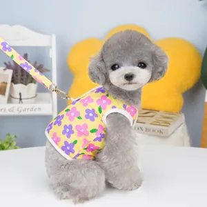 Arnés floral amarillo para perros y gatos con correa a juego para mascotas