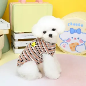Gilet a righe in cotone per animali con ricamo smiley giallo per cani piccoli e gatti