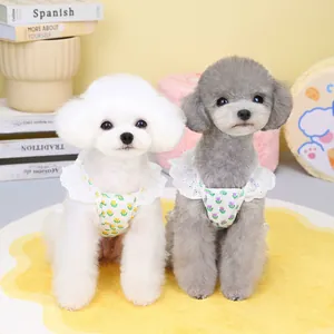 Floral pet dresses with tulip prints and lace collars for small dogs and cats