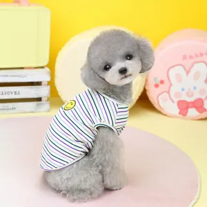 Gilet in cotone a righe con faccina gialla per cani e gatti nei colori viola e verde