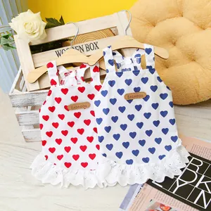 Dog Dress Heart Print Lace Pet Puppy Skirt Cotton Summer Dog Clothes Cute Princess Style For Small Medium Dogs Cat Clothing