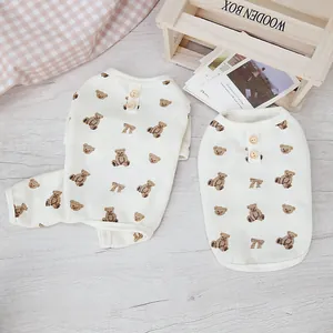 Classic bear print pet vest and jumpsuit set in cream waffle fabric for cats and dogs