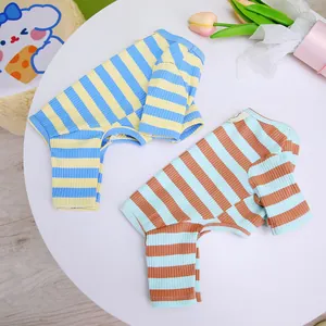 Pet Striped Ribbed Cotton Pajamas Four-Legged T-Shirt For Small Dogs And Cats Comfortable Breathable Soft Dog Clothes