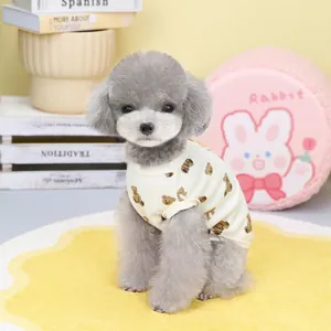 Cream cotton pet t-shirt with cute brown bear prints for small dogs and cats