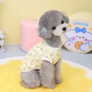 Breathable yellow waffle knit floral pet vest for small dogs and cats in a summer style