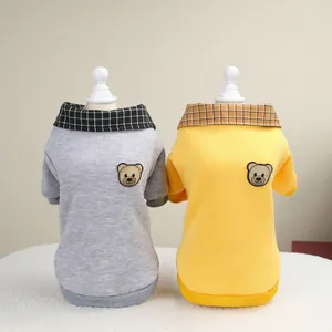 Bear Embroidery Pet Hoodie With Plaid Collar Fleece Lined Soft Cotton Dog Sweatshirt For Small Dogs Cats Warm Autumn Winter Apparel