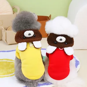Cute pet hoodie with bear-shaped hood and D-ring leash attachment for dogs and cats