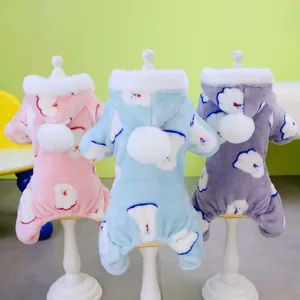 Weicher Korallenvlies Haustier Jumpsuit Warme Vierbeinige Hundekleidung Kapuze Cartoon Pyjama Für Kleine Hunde Katzen Welpen