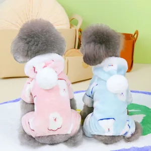 Weiche Fleece-Tierpyjamas in Rosa und Blau mit Cartoon-Print und Kapuze für Hunde