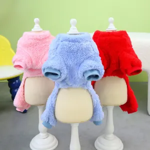 Thick plush pet sweater for cats and dogs in pink, blue and red on white mannequins