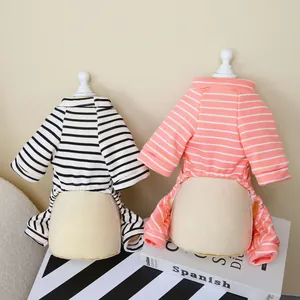 Ensemble de pyjamas rayés pour animaux en coton noir et rose pour chats