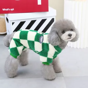 Fleece checkerboard pet vest with D-ring for dogs and cats in green and white