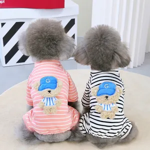 Sweats à capuche rayés pour chats et chiens avec écusson ours en peluche rose et noir