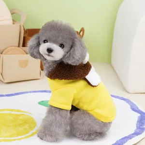 Cozy yellow pet sweatshirt with brown fleece collar for small dogs and cats
