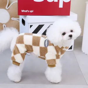 Classic checkered fleece dog sweater with D-ring harness attachment and ribbed cuffs