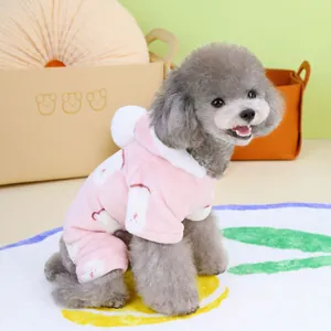 Rosa Fleece-Haustier-Pyjama mit Kaninchenprint und weißem Pompon für kleine Hunde