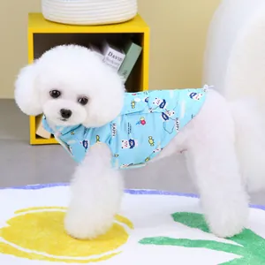 Quilted pet winter vest in light blue with bear patterns for small dogs and cats