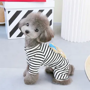 Combinaison rayée pour chien avec petit canard bleu pour petits chiens comme Caniche