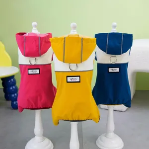 Pet Dog Raincoat Waterproof Four-Legged Reflective Hooded Jumpsuit For Small Medium Puppy Outdoor Rain Gear Color Block Apparel