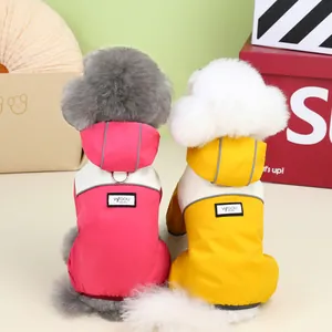Waterproof hooded pet raincoat with reflective stripes and leash ring for small dogs