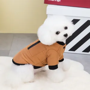 Warm pet jacket in brown and black with back zipper for dogs and cats