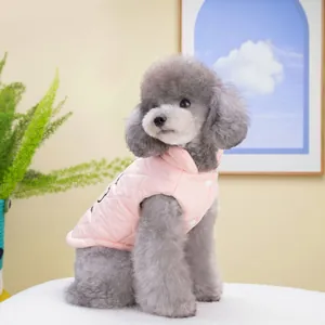 Warm pink quilted pet vest with a stylish stand collar and white buttons for dogs and cats
