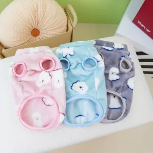Soft fleece pet vests for cats and small dogs in pink, blue, and gray colors