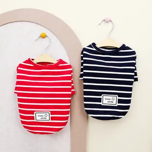 Pet Dog Cat Casual Striped T-Shirt Cotton Blend Breathable Puppy Clothes Smile Patch Two-Legged Undershirt Small Dog Apparel