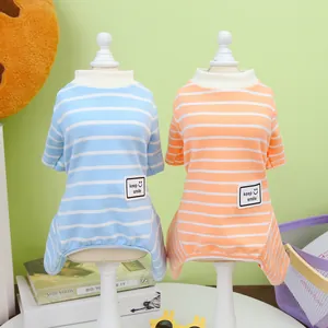 Striped Cotton Pet Pajamas Four Legged Dog Jumpsuit Cat Home Wear With Smiling Face Patch Casual Pet Clothes For Small Dogs