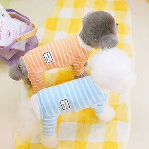 Pet striped one-piece pajamas in orange and blue with keep smile patch and ribbed cuffs