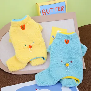 Haustier Vierbeiner Fleece Jumpsuit Warm Verdicktes Wildlederimitat Welpen Katze Winterbekleidung Mit Rücken Kordelzug Verstellbar