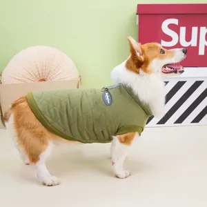 Olive green quilted pet vest for dogs and cats featuring diamond pattern and rib trim