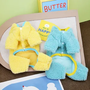 Fleece-Haustier-Overalls für Katzen und Hunde in Gelb und Blau mit Knopfverschluss