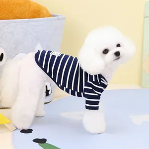 Classic navy and white striped long sleeve cotton shirt for small dogs and cats