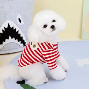 Cute red and white striped pet t-shirt with smile patch for small dogs and cats