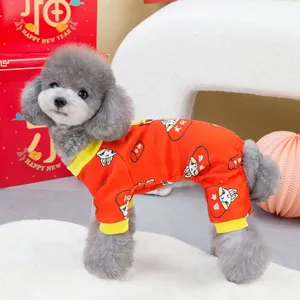 Red pet jumpsuit with rabbit and lucky bag pattern for dogs and cats on New Year