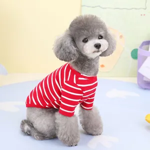 Classic red and white striped cotton pet t-shirt for small dogs and cats