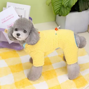 Gelber verdickter Fleece-Haustier-Jumpsuit mit Kordelzug für kleine Hunde und Katzen