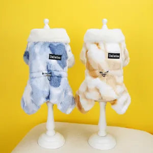 Warm Tie Dye Pet Jumpsuit Faux Rabbit Fur Sherpa Fleece Lining Winter Clothes For Small Medium Dogs Cats Four Legged Outfit