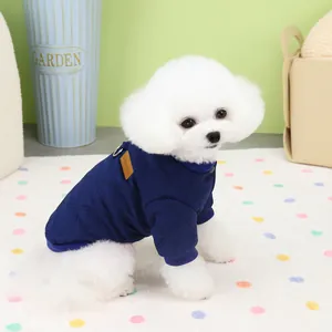 Quilted dark blue pet jacket with diamond pattern and D-ring for small dogs