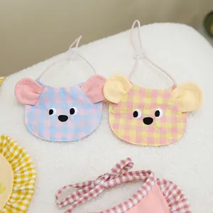Cute Plaid Pet Bib Saliva Towel With Animal Ears Adjustable Soft Cotton Bandana For Small Medium Dogs Cats Daily Accessories