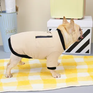 Beige dog vest jacket for French Bulldogs with D-ring leash attachment and zipper pocket