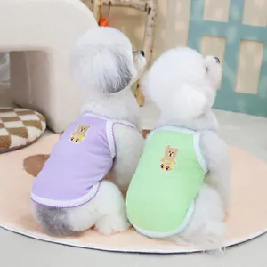 Gilet mignon pour animaux avec broderie d'ours pour petits chiens et chats en violet et vert