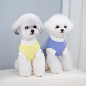 Cute pet waffle t-shirts in yellow and blue for small dogs like Bichon Frise