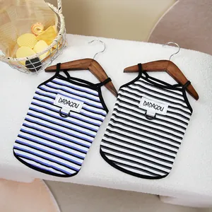 Gilet Rayé pour Animaux en Coton Doux Avec Anneau en D Vêtements d'été Respirants pour Chiots Chatons Petits Chiens Chats