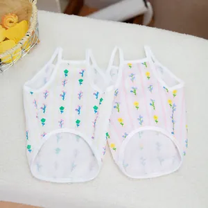 Two-pack floral stripe pet tank tops in yellow and pink for small dogs or cats