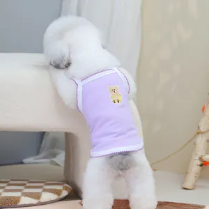 Débardeur pour chat et chien en coton côtelé violet avec un imprimé d'ours mignon