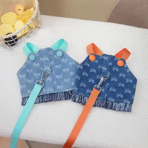 Conjunto De Arnés Y Correa Para Perro De Denim De Algodón Con Estampado De Mariposa Y Estrellas Flecos Para Perros Pequeños Cachorro