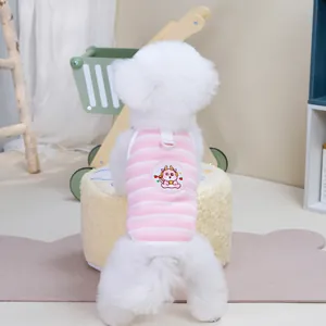 Pink and white striped pet vest featuring cartoon embroidery and a functional D-ring
